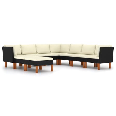 Salon de jardin 9 pcs avec coussins Résine tressée Noir 42