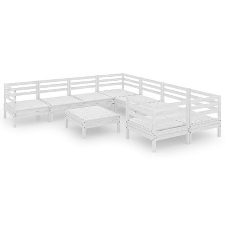 Salon de jardin 9 pcs Blanc Bois de pin massif 35