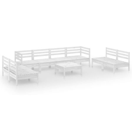 Salon de jardin 9 pcs Blanc Bois de pin massif 32