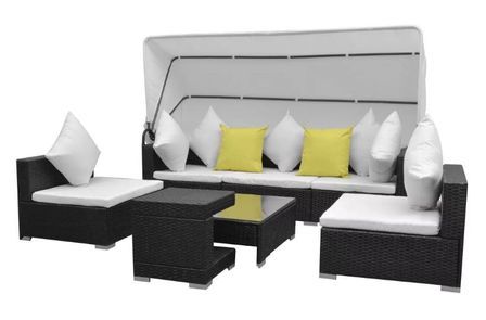 Salon de jardin à baldaquin 5 pièces résine tressée noir Chad