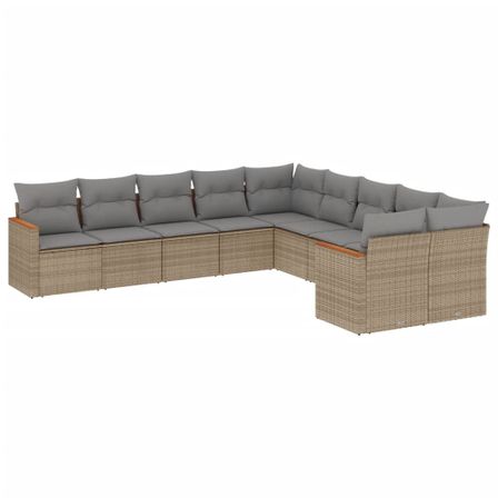 Salon de jardin avec coussins 10 pcs beige résine tressée