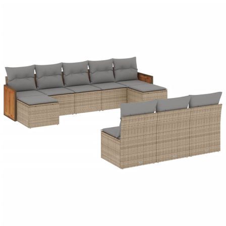 Salon de jardin avec coussins 10 pcs beige résine tressée