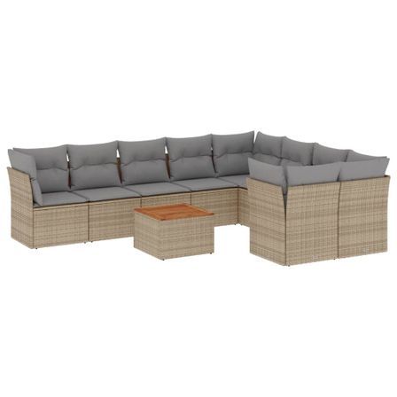 Salon de jardin avec coussins 10 pcs beige résine tressée