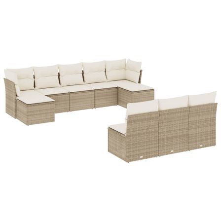 Salon de jardin avec coussins 10 pcs beige résine tressée