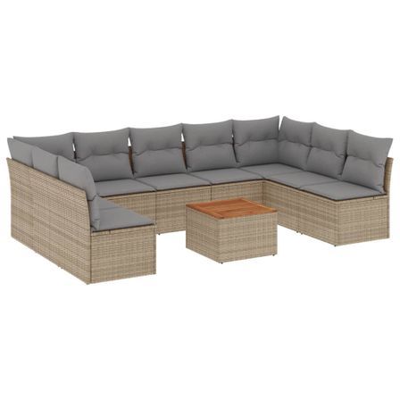 Salon de jardin avec coussins 10 pcs beige résine tressée