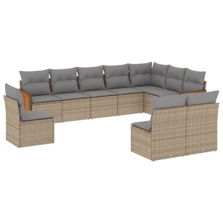 Salon de jardin avec coussins 10 pcs beige résine tressée