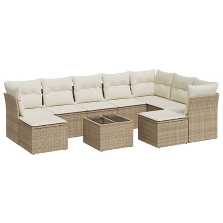 Salon de jardin avec coussins 10 pcs beige résine tressée