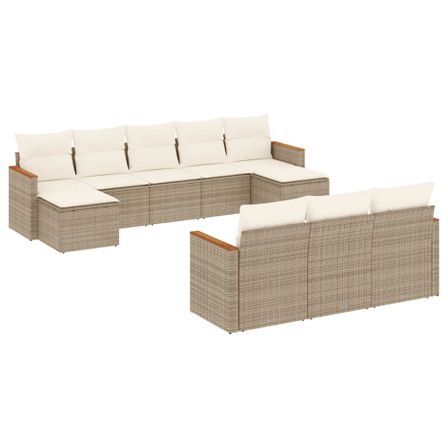 Salon de jardin avec coussins 10 pcs beige résine tressée
