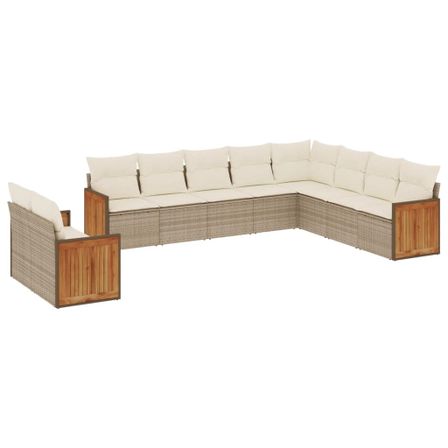 Salon de jardin avec coussins 10 pcs beige résine tressée