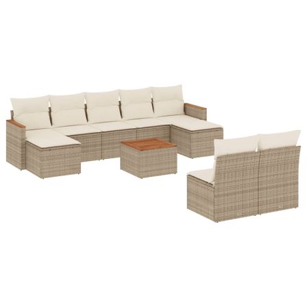 Salon de jardin avec coussins 10 pcs beige résine tressée