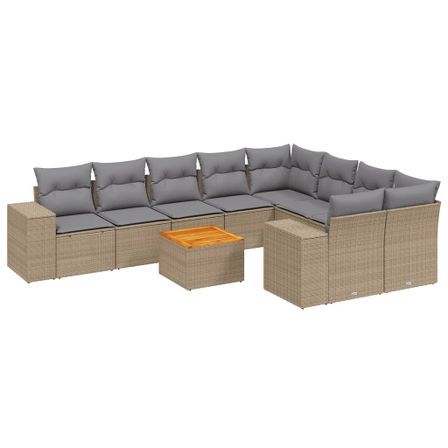 Salon de jardin avec coussins 10 pcs beige résine tressée
