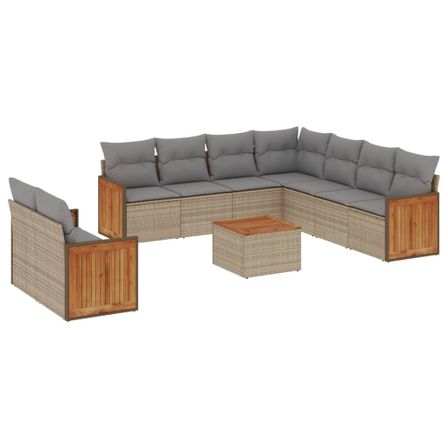 Salon de jardin avec coussins 10 pcs beige résine tressée