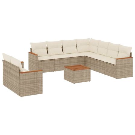 Salon de jardin avec coussins 10 pcs beige résine tressée