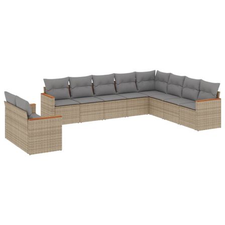 Salon de jardin avec coussins 10 pcs beige résine tressée