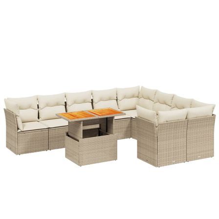 Salon de jardin avec coussins 10 pcs beige résine tressée
