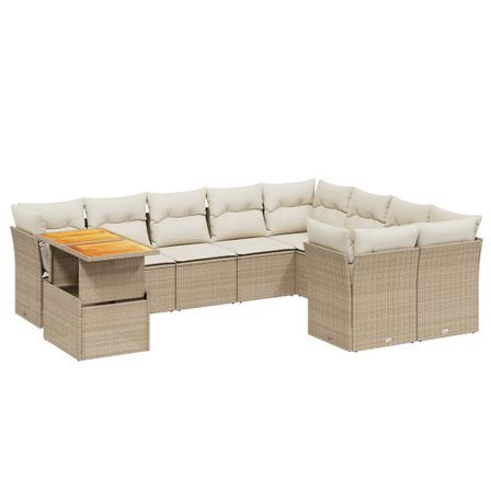 Salon de jardin avec coussins 10 pcs beige résine tressée