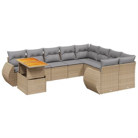 Salon de jardin avec coussins 10 pcs beige résine tressée
