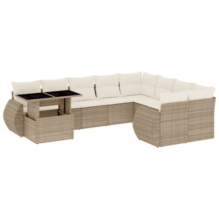 Salon de jardin avec coussins 10 pcs beige résine tressée