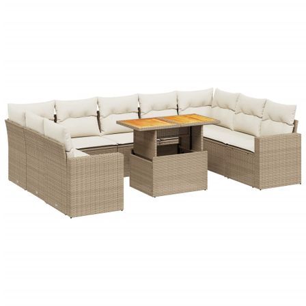Salon de jardin avec coussins 10 pcs beige résine tressée