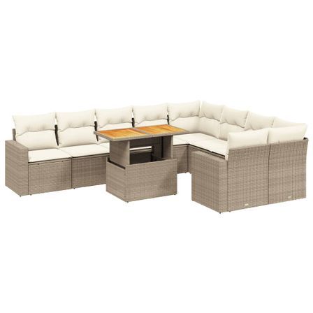 Salon de jardin avec coussins 10 pcs beige résine tressée