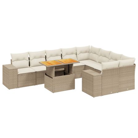 Salon de jardin avec coussins 10 pcs beige résine tressée