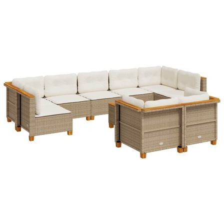 Salon de jardin avec coussins 10 pcs beige résine tressée