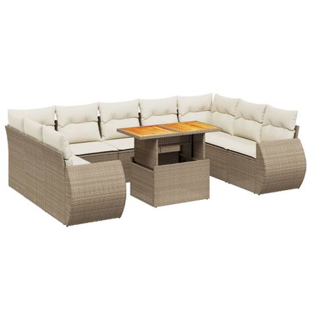 Salon de jardin avec coussins 10 pcs beige résine tressée