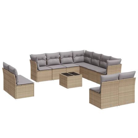 Salon de jardin avec coussins 12 pcs beige résine tressée