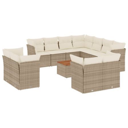 Salon de jardin avec coussins 12 pcs beige résine tressée