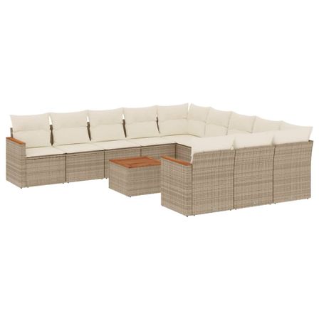 Salon de jardin avec coussins 12 pcs beige résine tressée