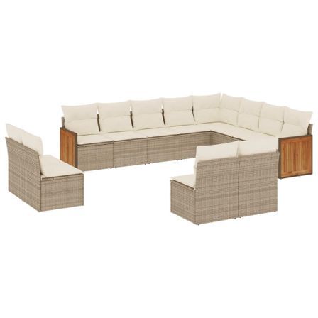Salon de jardin avec coussins 12 pcs beige résine tressée