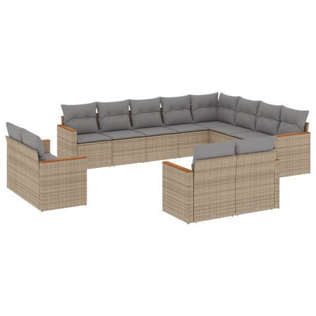 Salon de jardin avec coussins 12 pcs beige résine tressée