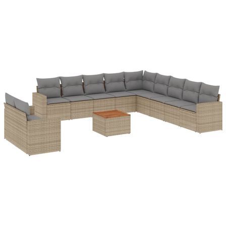 Salon de jardin avec coussins 12 pcs beige résine tressée