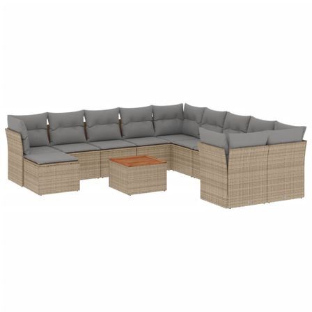 Salon de jardin avec coussins 12 pcs beige résine tressée
