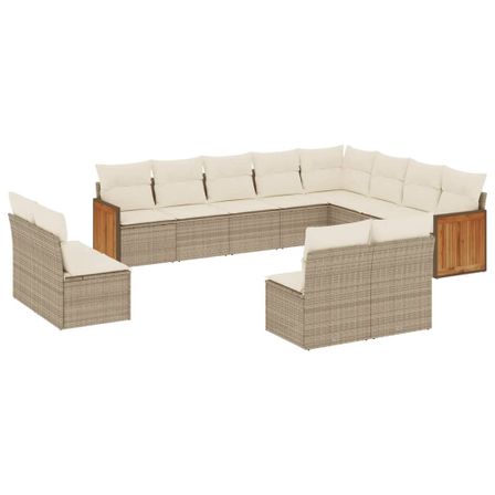 Salon de jardin avec coussins 12 pcs beige résine tressée