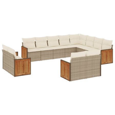 Salon de jardin avec coussins 12 pcs beige résine tressée