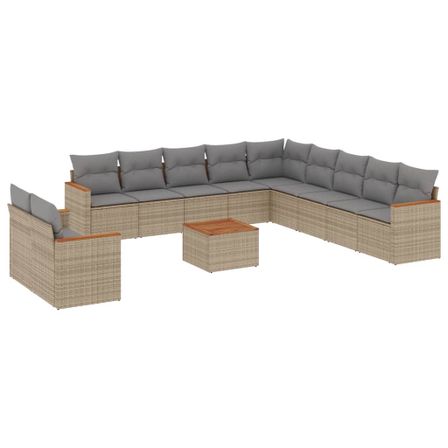 Salon de jardin avec coussins 12 pcs beige résine tressée