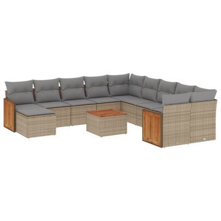 Salon de jardin avec coussins 12 pcs beige résine tressée