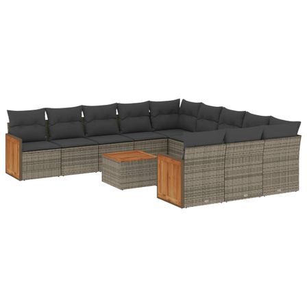 Salon de jardin avec coussins 12 pcs gris résine tressée