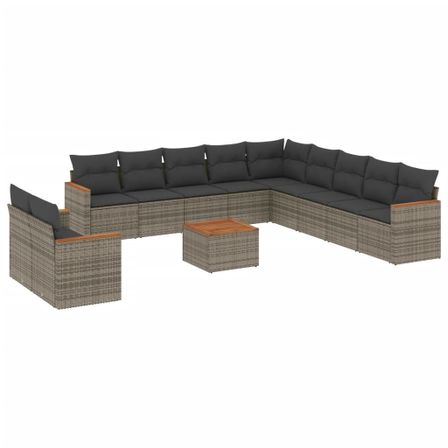 Salon de jardin avec coussins 12 pcs gris résine tressée