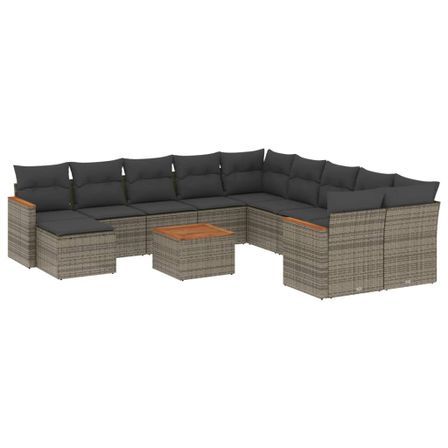 Salon de jardin avec coussins 12 pcs gris résine tressée
