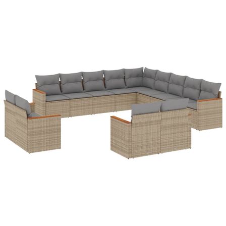Salon de jardin avec coussins 13 pcs beige résine tressée