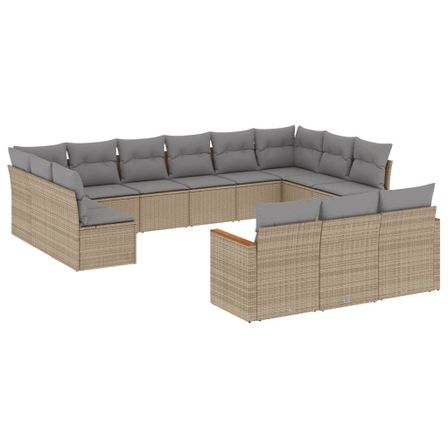 Salon de jardin avec coussins 13 pcs beige résine tressée