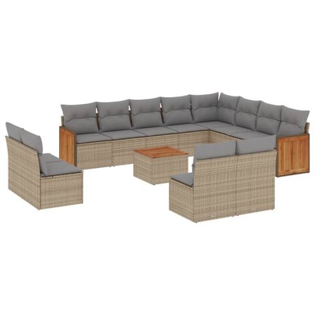 Salon de jardin avec coussins 13 pcs beige résine tressée