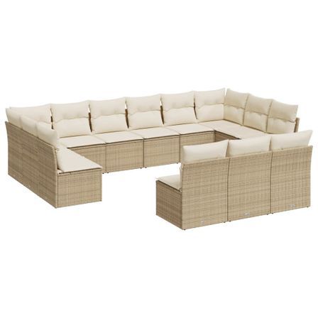 Salon de jardin avec coussins 13 pcs beige résine tressée