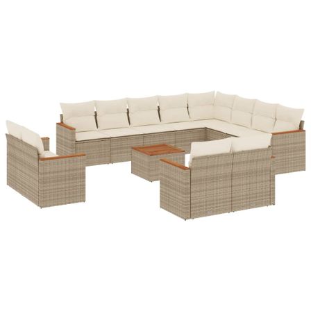 Salon de jardin avec coussins 13 pcs beige résine tressée