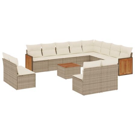 Salon de jardin avec coussins 13 pcs beige résine tressée