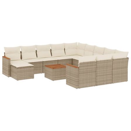 Salon de jardin avec coussins 13 pcs beige résine tressée
