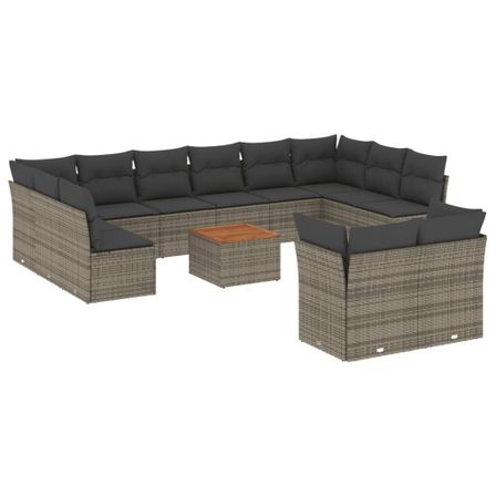 Salon de jardin avec coussins 13 pcs gris résine tressée