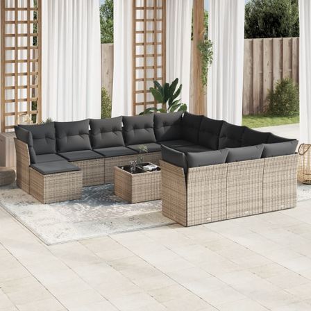 Salon de jardin avec coussins 13 pcs gris résine tressée